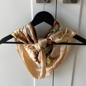 Floral Silk-Blend Square Scarf in Cream and Brown